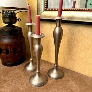 Vintage Bombay 3 piece Brushef Metal Candle Set